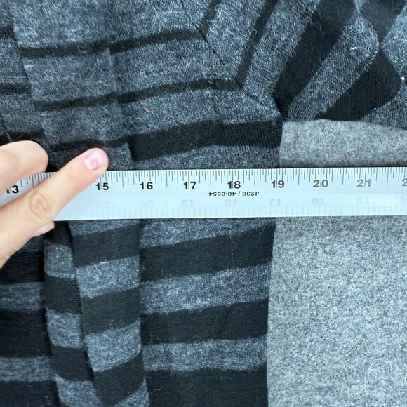 Max Studio Cardigan Women M Medium Gray Striped Open Front Long Sleeve Hooded - Picture 4 of 6